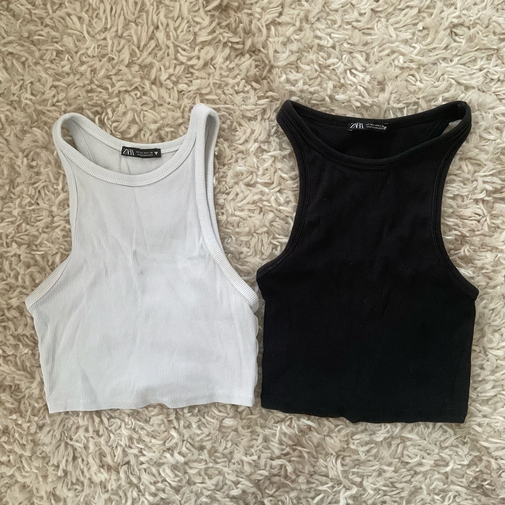 Zara Women's Ribbed Crop Tops - Black and White